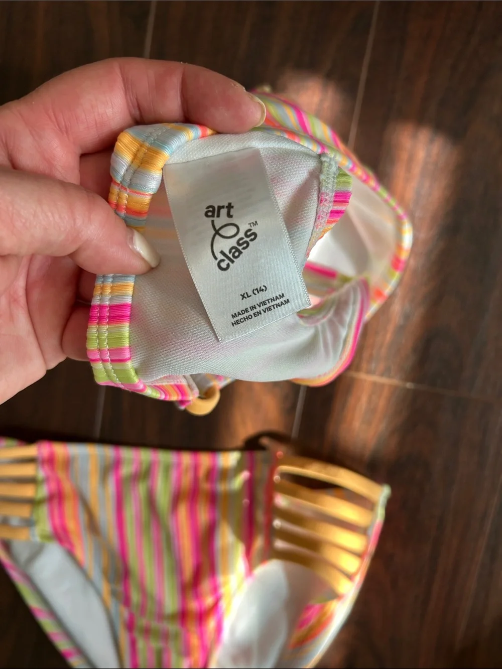 art class Pink, Yellow & Green Striped Girls Two-Piece Bikini